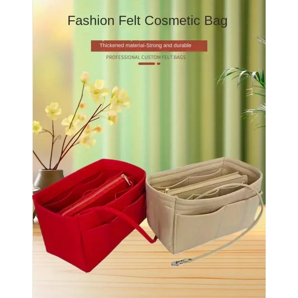 Felt Handbag Organizer Insert, 12 Pockets, Drawstring Zipper Pouch